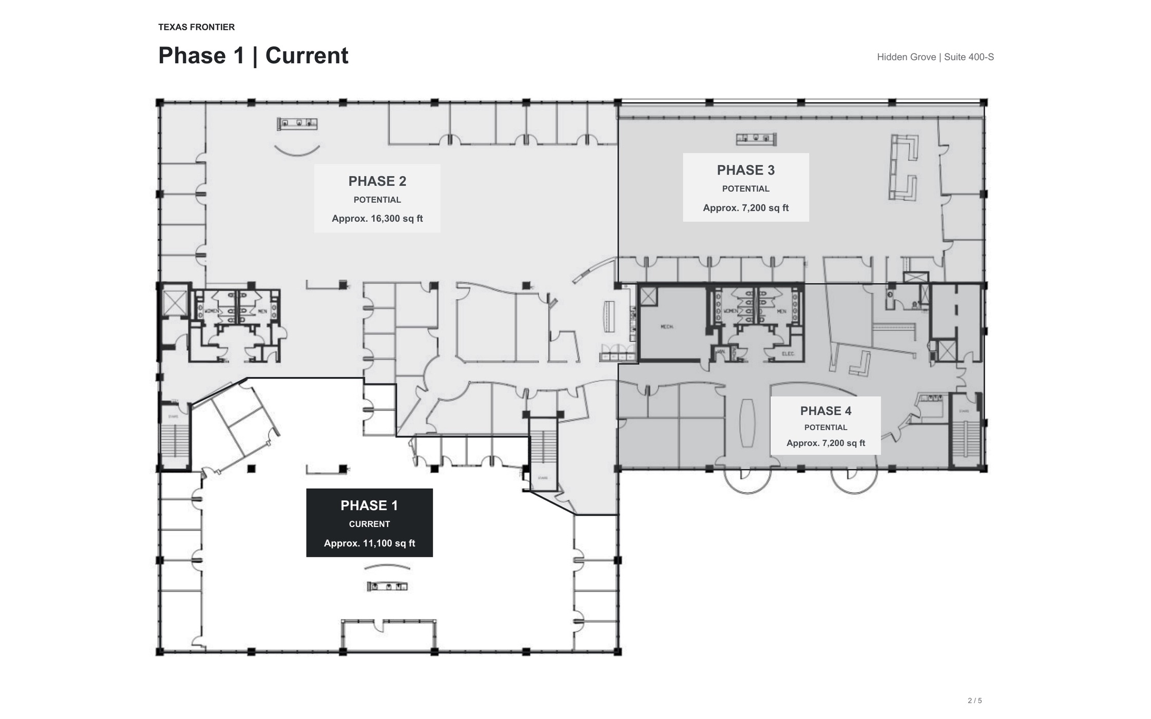 Overall Hidden Grove Suite 400-S floor plan showing the current Phase 1 area and potential future phases